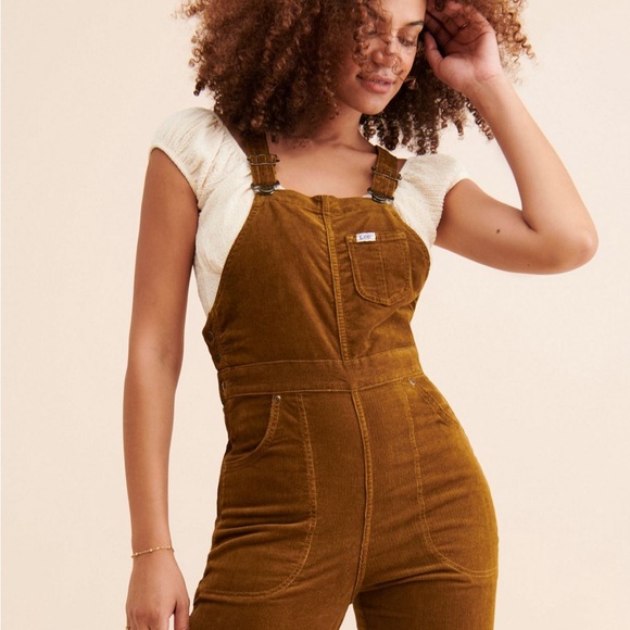 Lee Denim - Lee Vintage Free People Women's Brown Corduroy Flare Overalls Size Medium